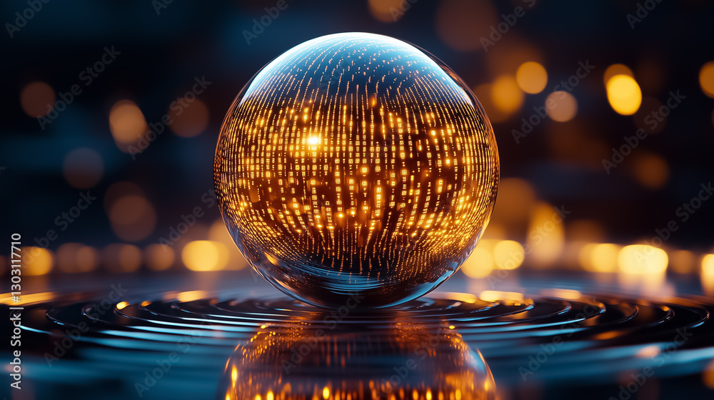 Poster a mesmerizing spherical structure displays a data matrix with constantly shifting patterns. the vibr