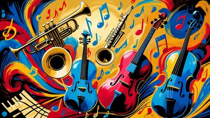 Vibrant Musical Instruments and Notes