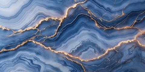 Fototapeta premium Abstract blue marble texture with gold veins and depth effect
