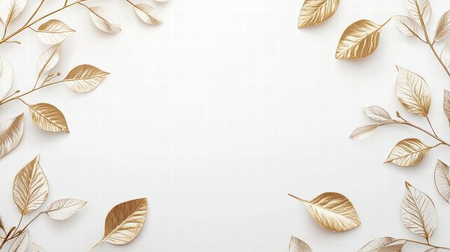 Golden Leafy Elegance: An artistic arrangement of gold-colored leaves and branches, set against a backdrop that exudes simplicity and opulence. 