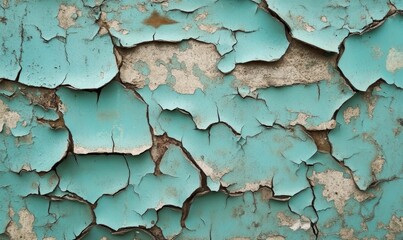 Obraz premium Peeling turquoise paint revealing aged textured surface.