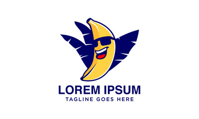 Obraz premium premium logo mascot banana with glasses