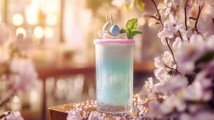 Colorful tropical cocktail with fruit and ice in a glass for summer refreshment