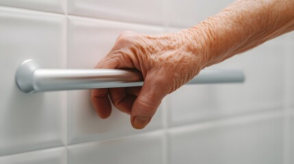 Elderly Hand Grasping Bathroom Support Rail for Stability and Independence