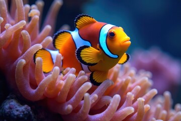 Vibrant clownfish nestled in anemone, coral reef , marine life, vibrant, underwater