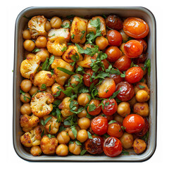 Roasted chickpeas, cauliflower, and cherry tomatoes isolated on transparent background