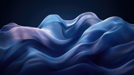 Obraz premium Blue fabric waves, dark background, elegant texture, design element