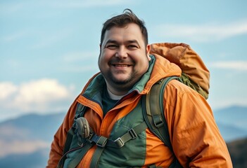 Portrait of a joyful overweight explorer