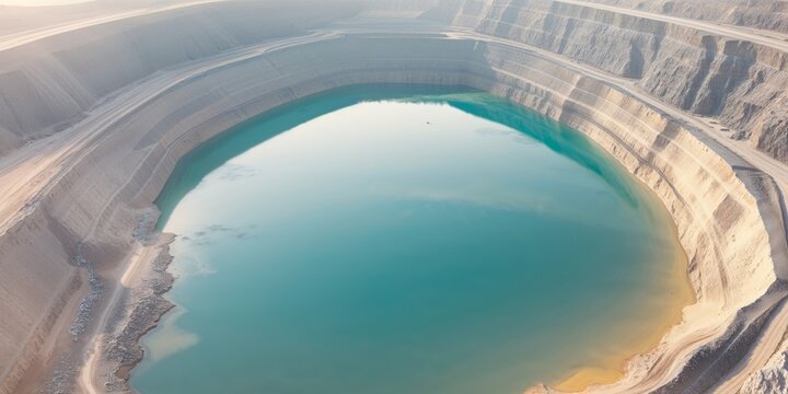 Aerial view quarry mining excavation water