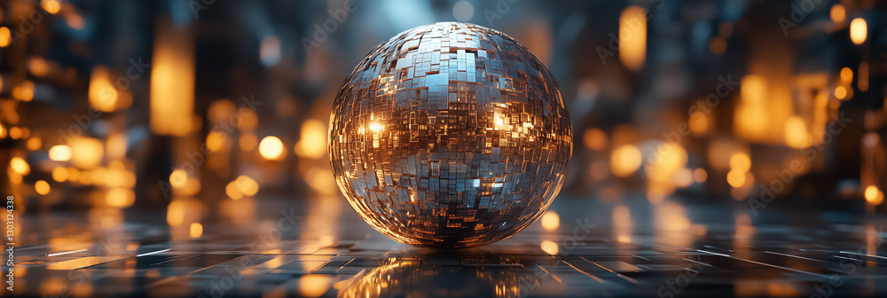 Poster Shimmering sphere composed of a complex data matrix captivates with its constantly evolving patterns, set against a vivid futuristic backdrop that enhances its allure