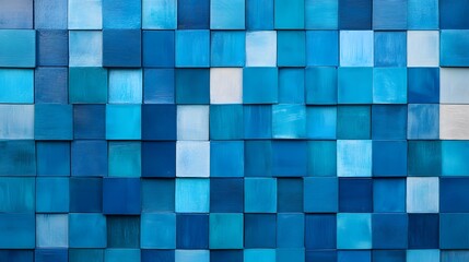 Fototapeta premium Overlapping Blue Tile Mosaic Digital Landscape Abstract Art Graphic Pattern Background