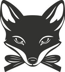 Obraz premium Stylized fox head silhouette with bow tie in black and white.