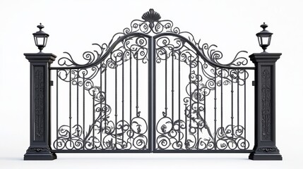 A modern set of decorative forged gates, presented against a white background