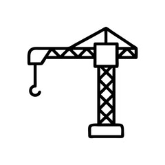 Tower crane icon with outline design in minimalist style for construction projects
