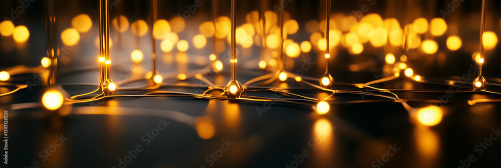 Poster glowing nodes create a vibrant tapestry in an intricate grid, symbolizing connectivity and intellige
