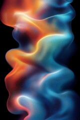 Naklejka premium Energy waves in blue and orange tones forming a vertical fluid motion pattern on a dark background.