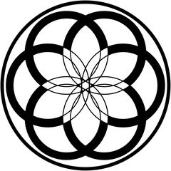 Abstract circle and flower graphic design. Elegant geometric shapes combined in black and white design, creating a unique, modern feel.