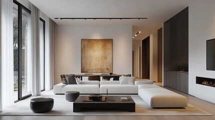 Modern home interior design with minimalist aesthetics, illustration style