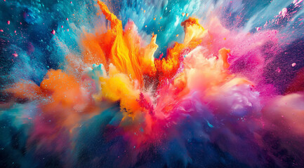 Vibrant rainbow-colored powder explosion isolated on a crisp white background creating a dynamic and energetic visual effect. Perfect for PNG images, artistic designs, and creative digital projects."