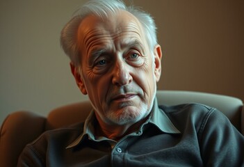 Contemplative senior gentleman in a warm and cozy atmosphere