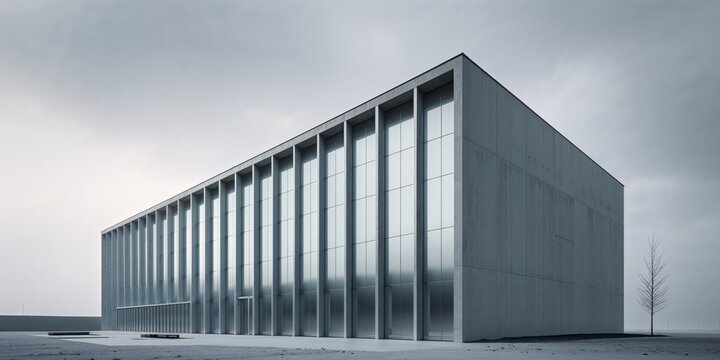Modern industrial building with large windows and clean contemporary design