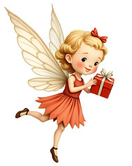 Fototapeta premium A cute little fairy holding a gift 