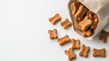 a bag of premium dog treats on a white background