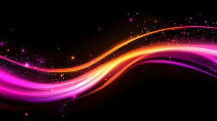 Obraz premium Swirling Light Stream: A dynamic, vibrant stream of light in hues of orange and pink gracefully curves across a black backdrop, with a sense of motion and energy.