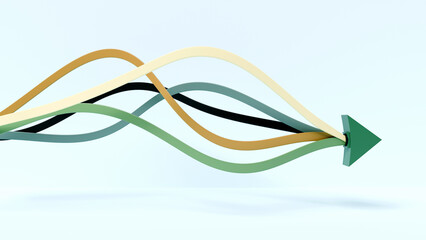 Multiple Colorful Paths Merging into One Arrow - Unity, Success, and Growth, 3D Render