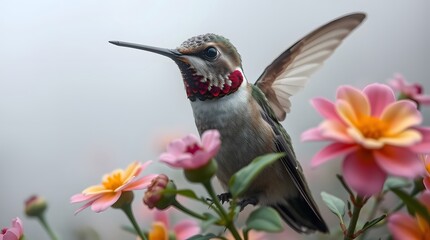 Fototapeta premium Hummingbird with Flowers