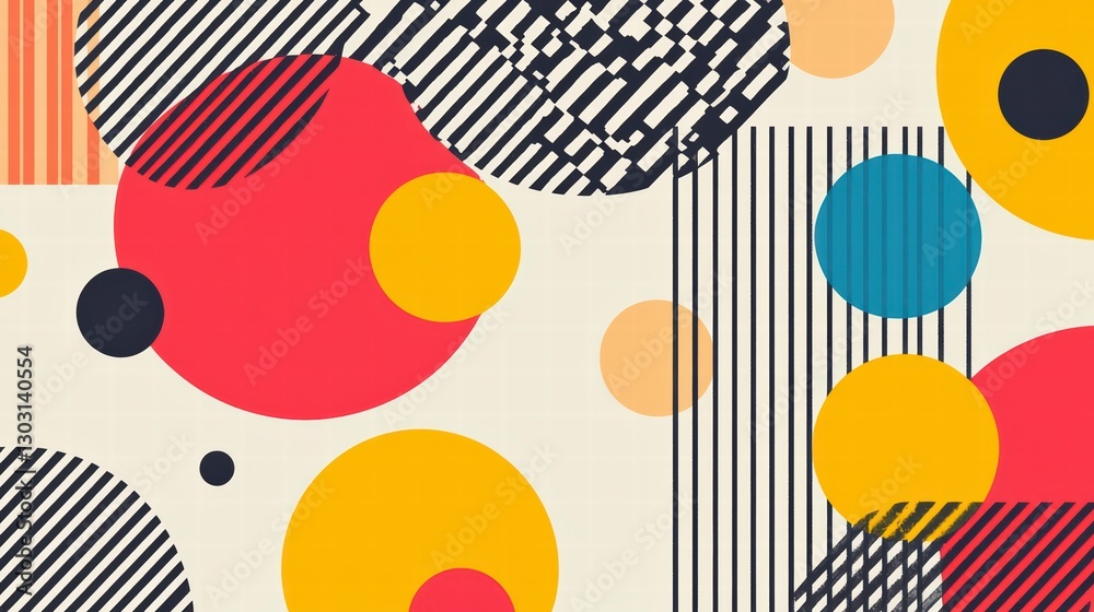 Poster geometric abstraction: a vibrant composition featuring an array of geometric shapes in bold colors a
