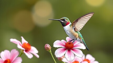 Fototapeta premium Hummingbird with Flowers