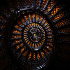 Obraz premium A stunning circular staircase with intricate designs and lighting.