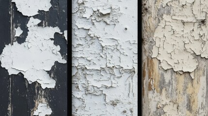 Peeling paint texture wood boards three panels.