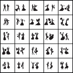 Fototapeta premium Vector set of dancing people silhouette icons design on a white background