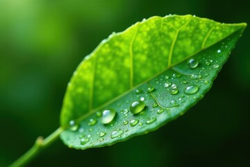 Fototapeta premium Vibrant green lemon leaf, glistening droplets , isolated, aroma, green