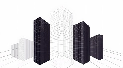Naklejka premium Intersecting High-Rise Buildings in Modern Urban Architectural Design