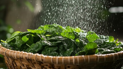 Fresh spinach after rain