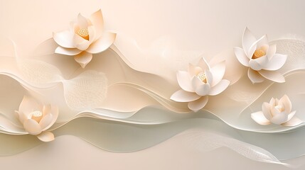 Serene Elegance: Abstract Lotus Flowers on Gentle Waves