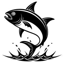 Tuna fish jumping out of water silhouette vector illustration 