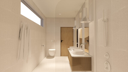 Modern Ensuite Bathroom 3D Rendering | Elegant and Functional Interior Design