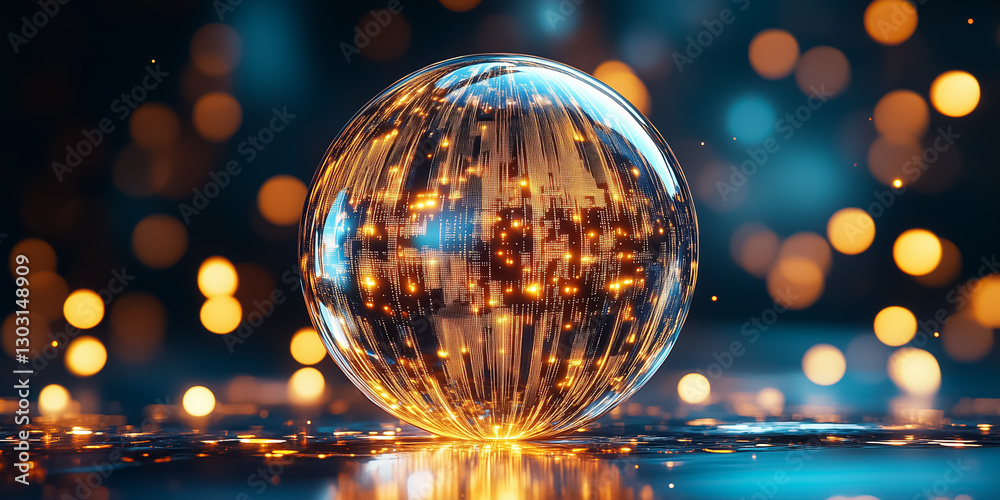 Poster a mesmerizing spherical structure showcases a data matrix with vibrant, shifting patterns. this digi