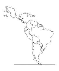 One-line drawing of a map of latin america.