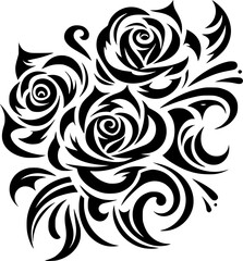 roses tribal Seamless black and white floral pattern with vintage swirl design
