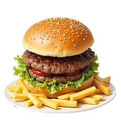 hamburger and fries on transparent Background PNG 