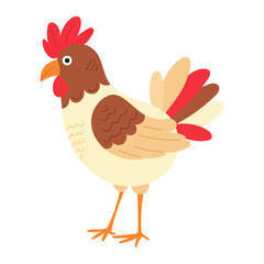 Charming rooster in warm earthy tones on white isolated background. Vector cartoon characters illustration in farm - animal style. For characters of children's stories, comics, postcards.