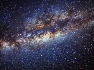 Obraz premium Twinkling stars fill the expansive night sky, with the milky way stretching across in vibrant blue tones, evoking dreams and the mysteries of the universe