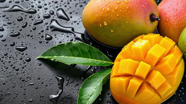 Indian Alphonso mangoes slice and diced tropical India fruit