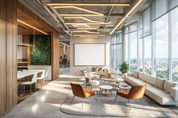 Modern Open-Plan Office Lounge with City View