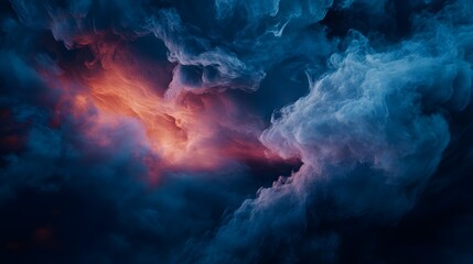 Fototapeta premium A stunning abstract depiction of cosmic clouds merging in vibrant shades of blue and orange, evoking a sense of mystery and wonder.